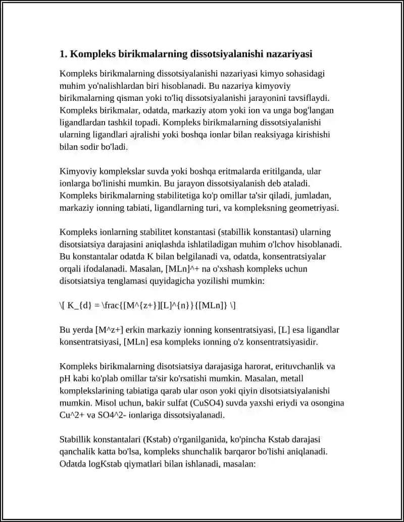 ERITMALARDA KOMPLEKS BIRIKMALARNING DISSOTSIYALANISHI.KOMPLSKS BIRIKMALARNI OLINISH USULLARI 3