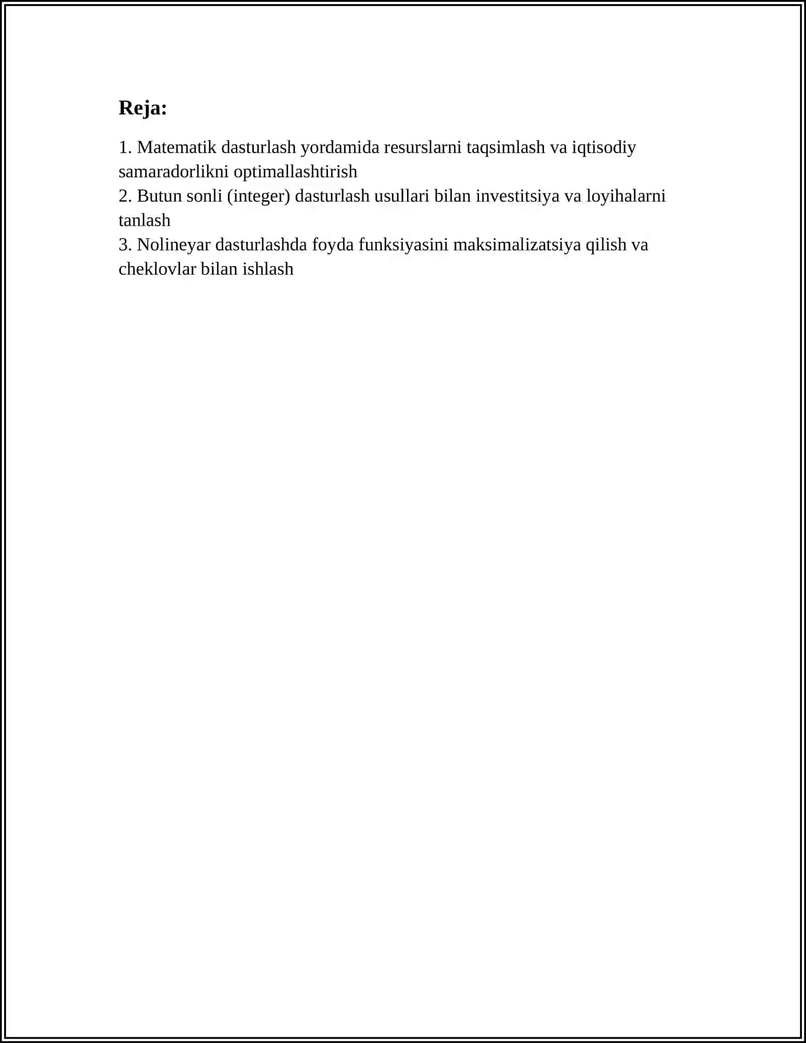 IQTISODIY MASALALARNING MAQBUL YECHIMINI ANIQLASHDA MATEMATIK DASTURLASH 3