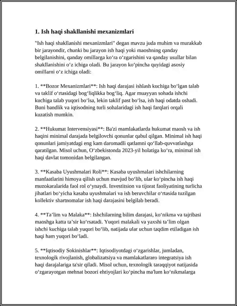 Ish Haqi Shakllanishi: Mikro iqtisodiy jihatlar 3