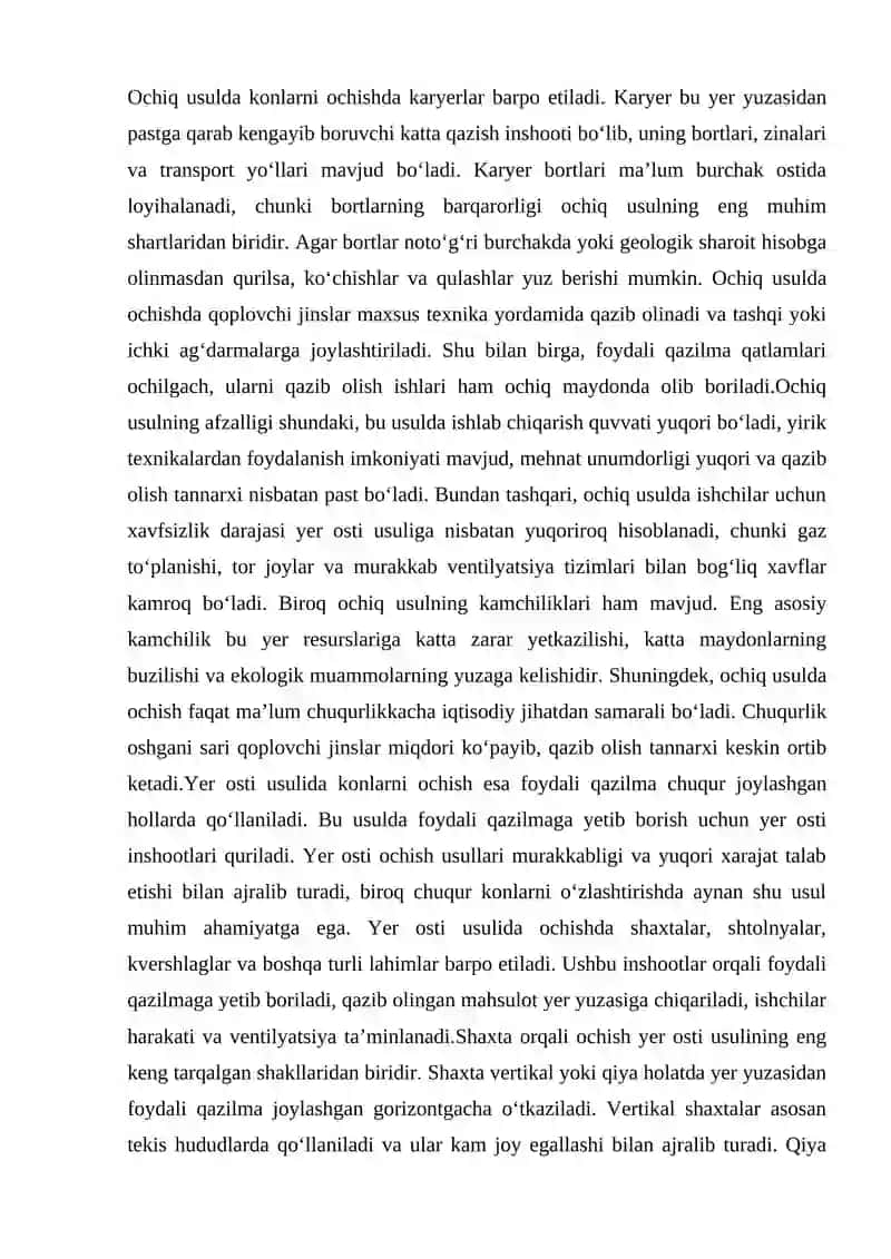 Foydali qazilma konlarini ochish usullari va ularni qo'llash usullari 3