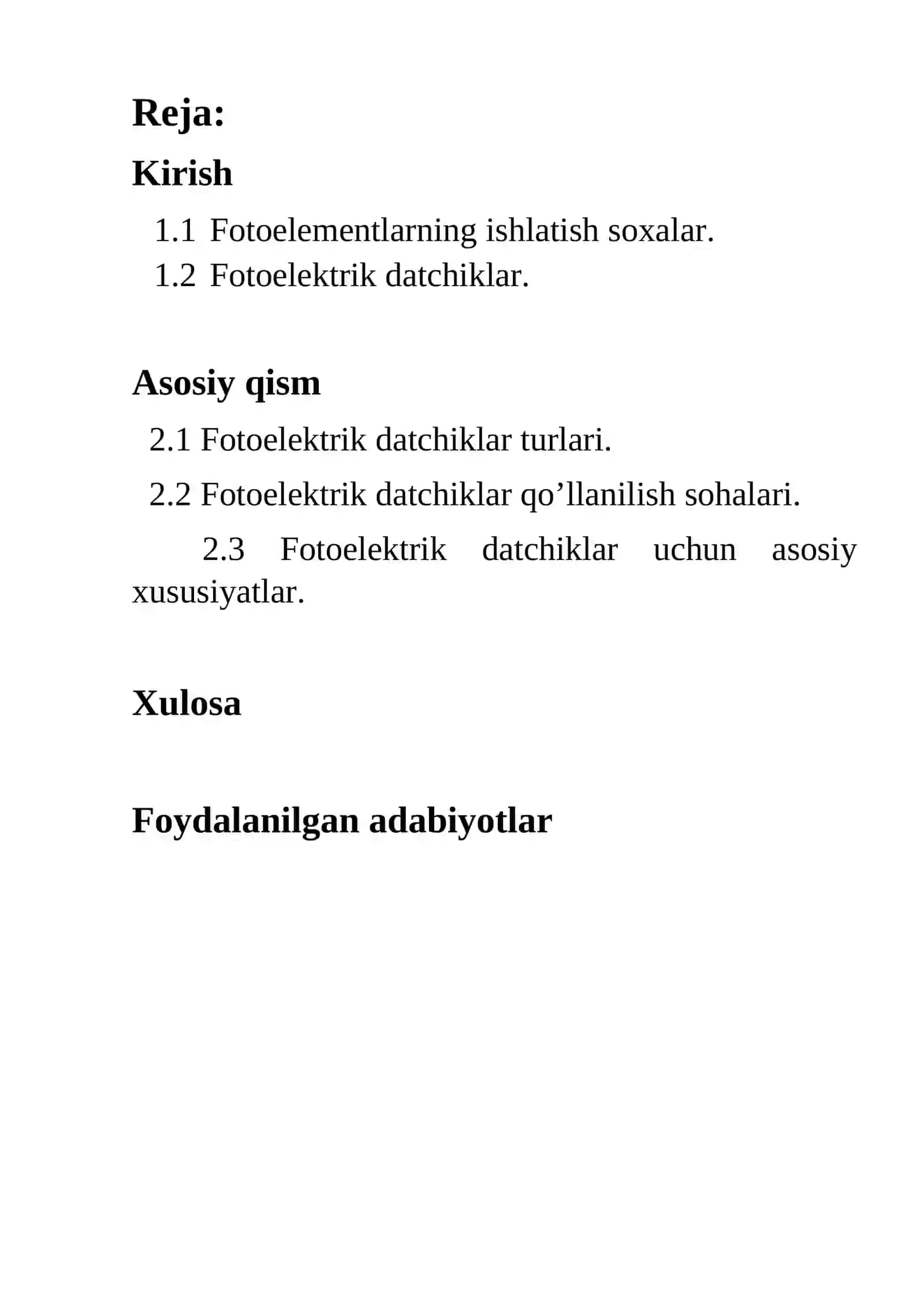 Fotoelektrik datchiklar qo’llanilishi KURS ISHI 3