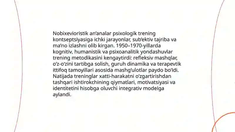 Psixologik treningda nobixevioristik an’analarning rivojlanish tarixi 3