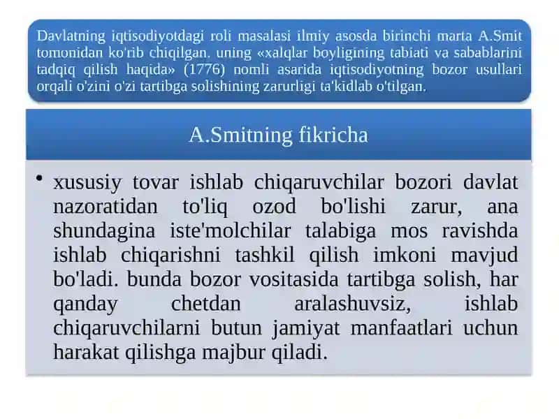Davlatning milliy iqtisodiyotni tartibga solishdagi roli haqidagi nazariya va qarashlar 3