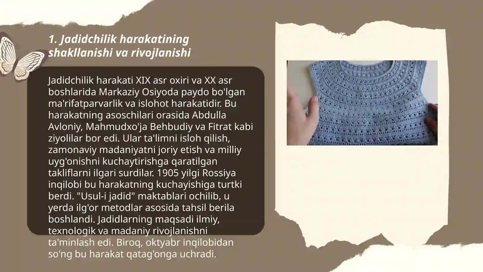 Jadid ma'rifatparvarlarining o'lka ijtimoiy-ma'naviy hayotda tutgan òrni(Munavvar Qori, Fitrat, Behbudiy, Avloniy va boshqalar) 3