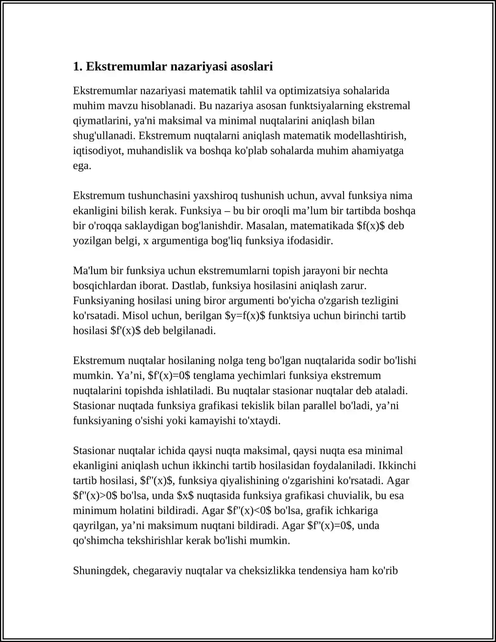 EKSTREMMUMLAR NAZARIYASINING GEOMETRIYA MEXANIKA VA FIZIKA MASALALARIGA TADBIQLARI 3