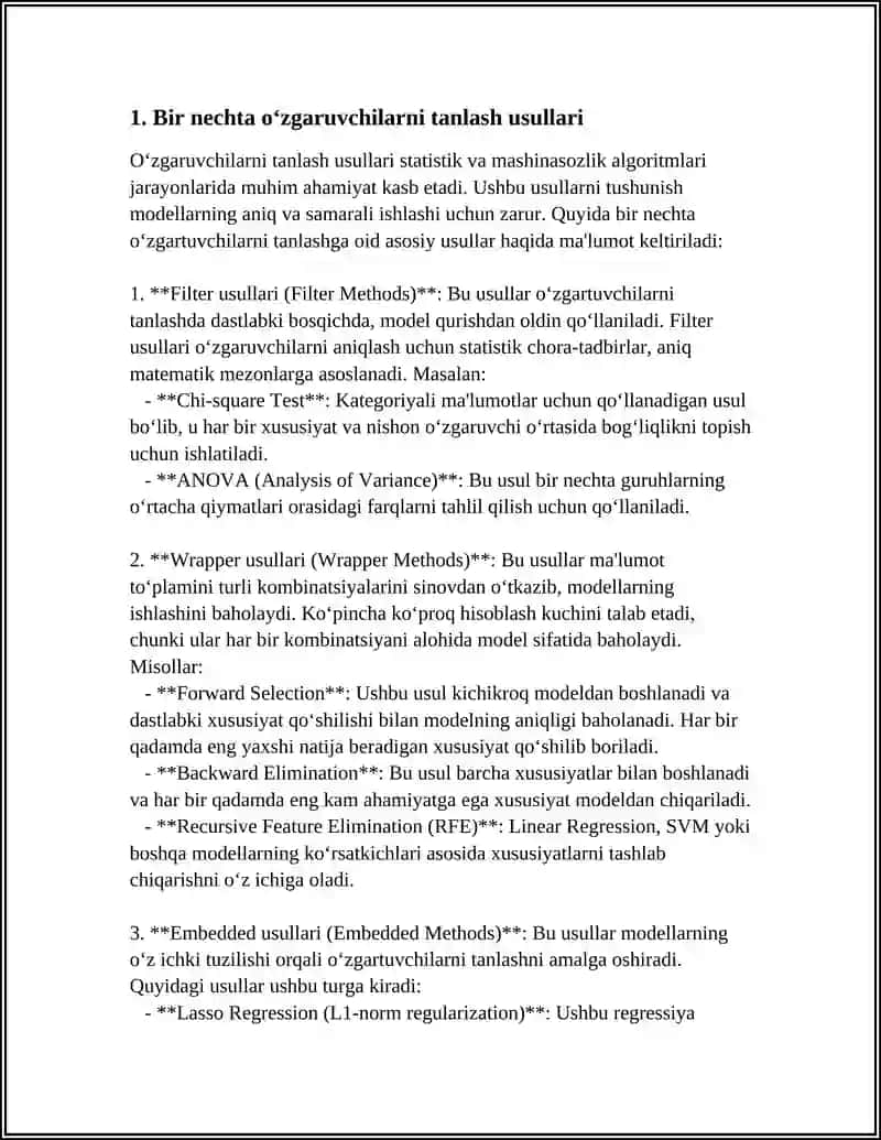 KO‘P O‘ZGARUVCHILI REGRESSIYA MODELLARINING QO‘LLANILISHI 3