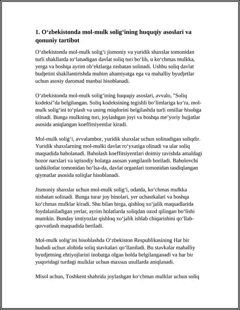 OʻZBEKISTONDA MOL-MULKNI SOLIQQA TORTISHNING OʻZIGA XOS XUSUSIYATLARI 3