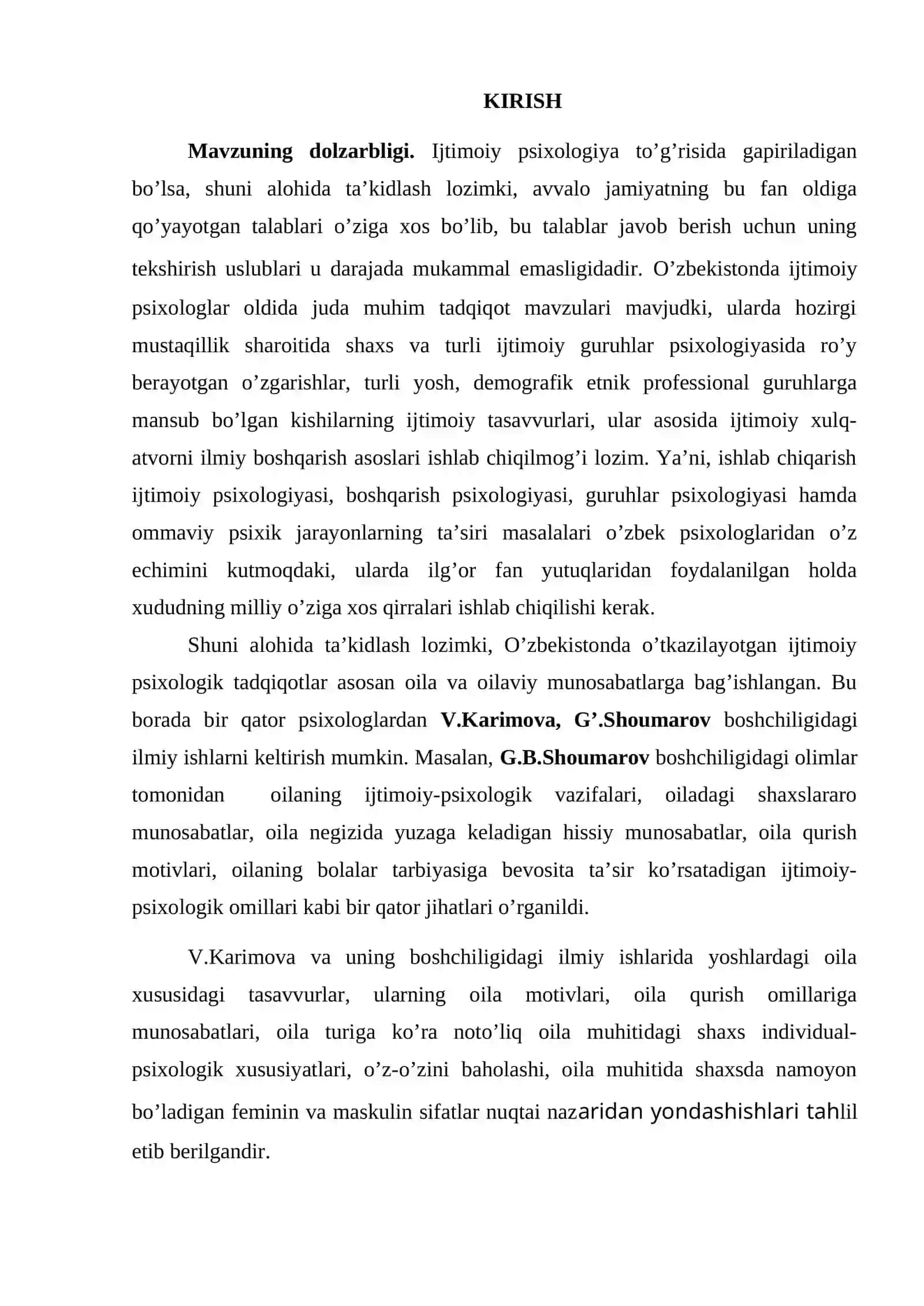 «O’ZBEKISTONDA IJTIMOIY PSIXOLOGIK TADQIQOTLARNING O’RNI VA ISTIQBOLLARI » MAVZUSIDAGI KURS ISHI 3