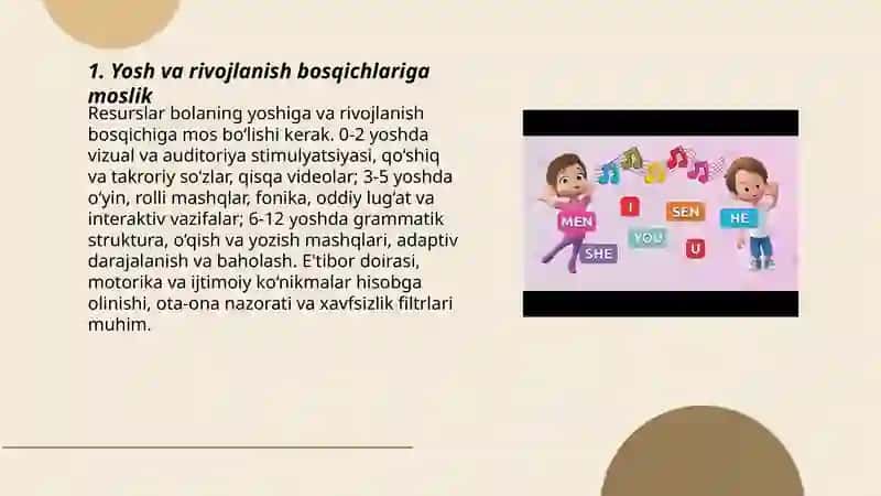 Bolalar uchun ingliz tilidagi onlayn resurslar tanlash va qo'llash mezonlari 3