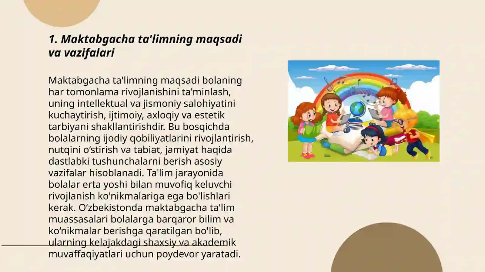 Maktabgacha ta’lim uzluksiz ta’limning bosh boʻgʻini 3