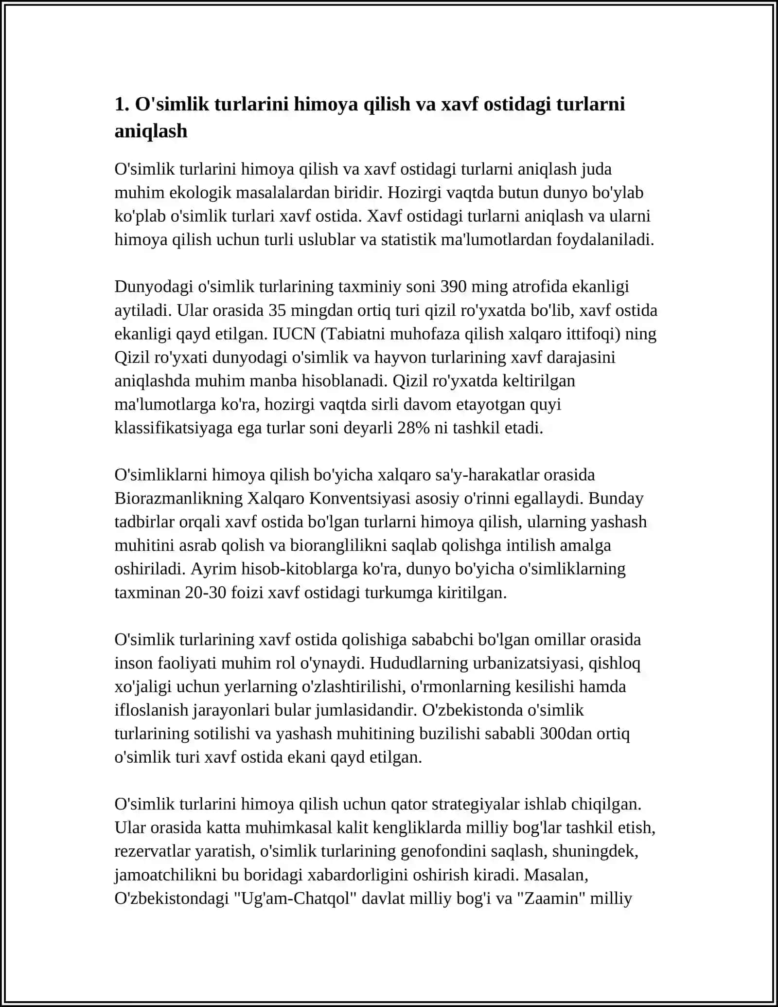 O'SIMLIK DUNYOSI MUHOFAZA QILISH. HAYVONAT OLAMINI MUHOFAZA QILISH 3