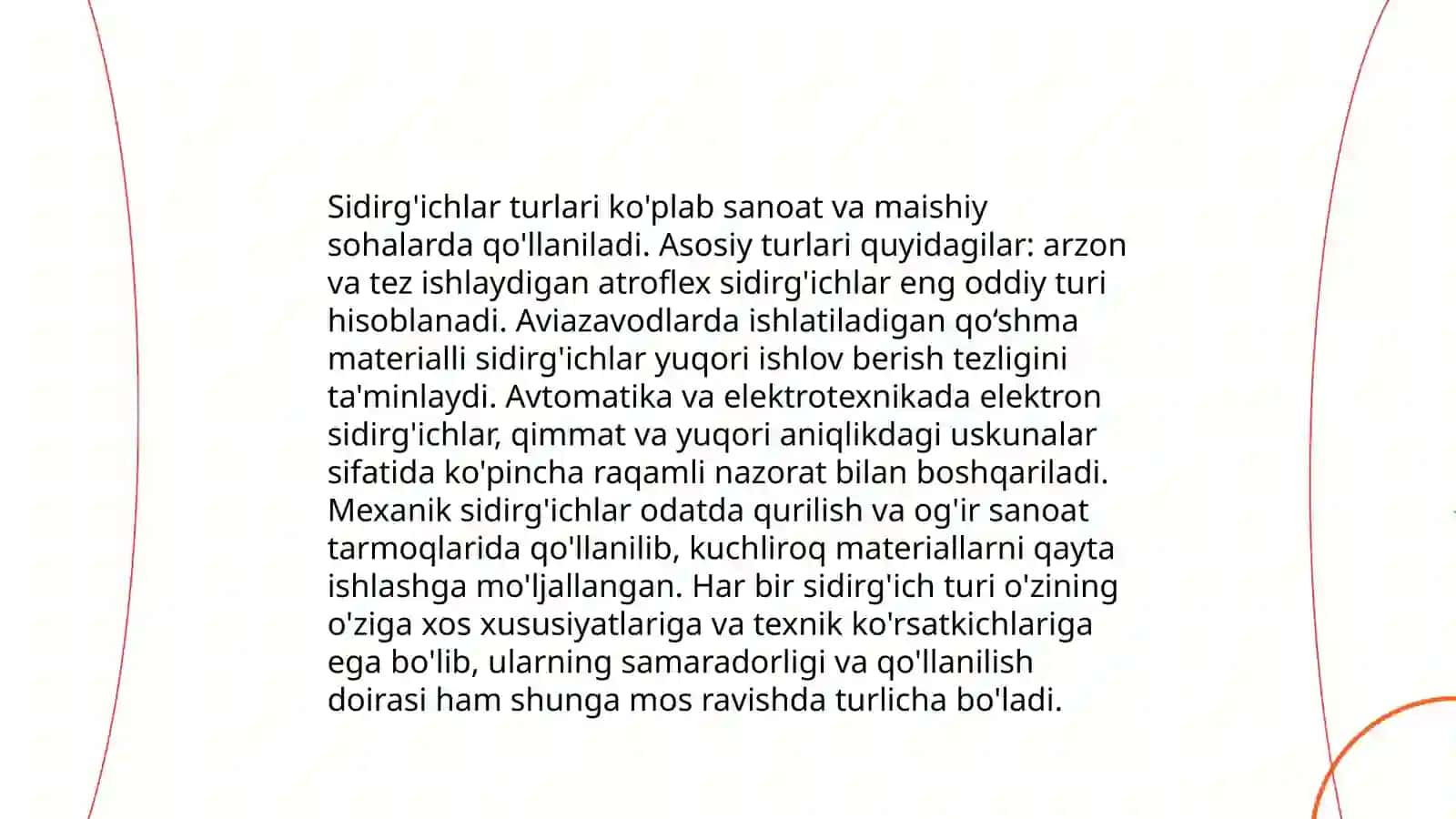 Sidirg'ichlarning turlari, vazifasi, ishlatilish soxalari, kesish turg'unligi 3