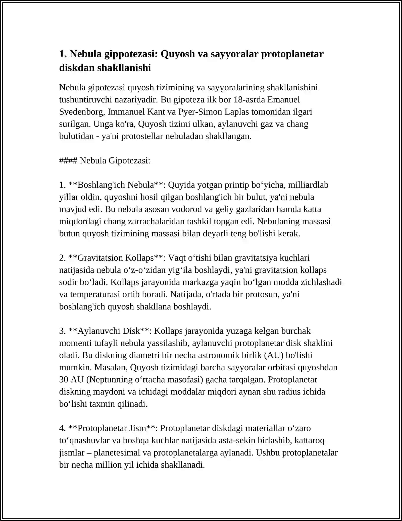 QUYOSH VA SAYORALARNING KELIB CHIQISHI HAQIDA GIPPTEZALAR 3