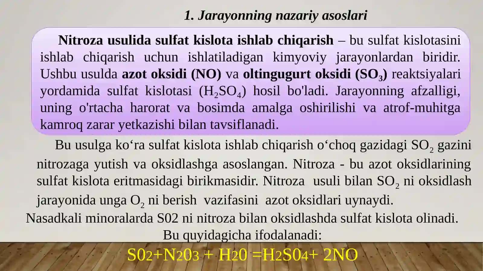 NITROZA USULI BILAN SULFAT KISLOTA ISHLAB CHIQARISH. ISHLAB CHIQARISH MINORALARI VA ULARNING TUZILISHI 3