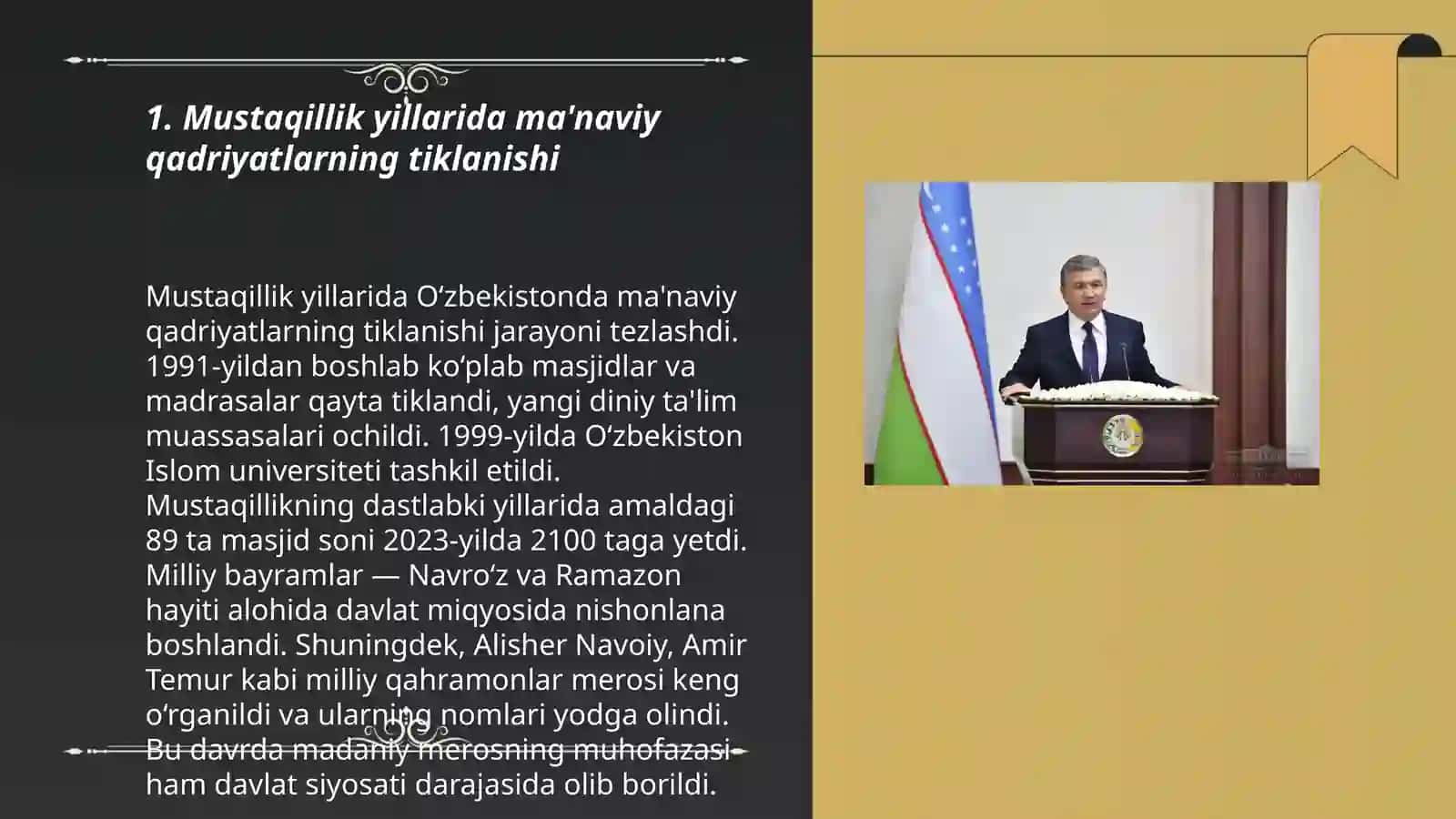 Mustaqillik yillarida Òzbekistondagi ma'naviy va madaniy taraqqiyot 3