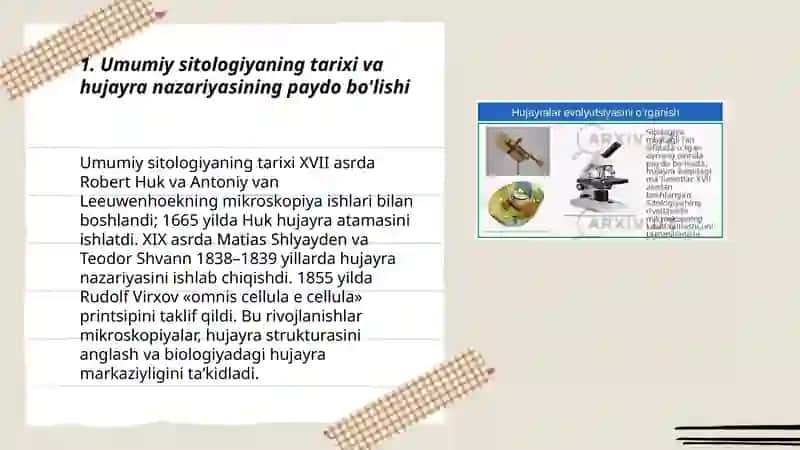 Umumiy sitologiya asoslarini, tarixi va o'rganish uslublari 3