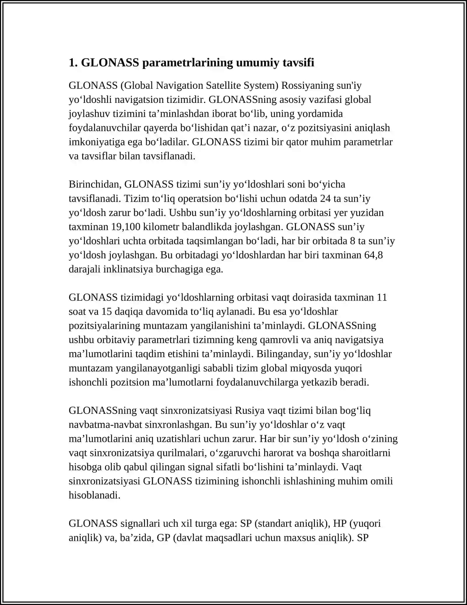 GLONASS PARAMETRLARI XAQIDA MALUMOT 3