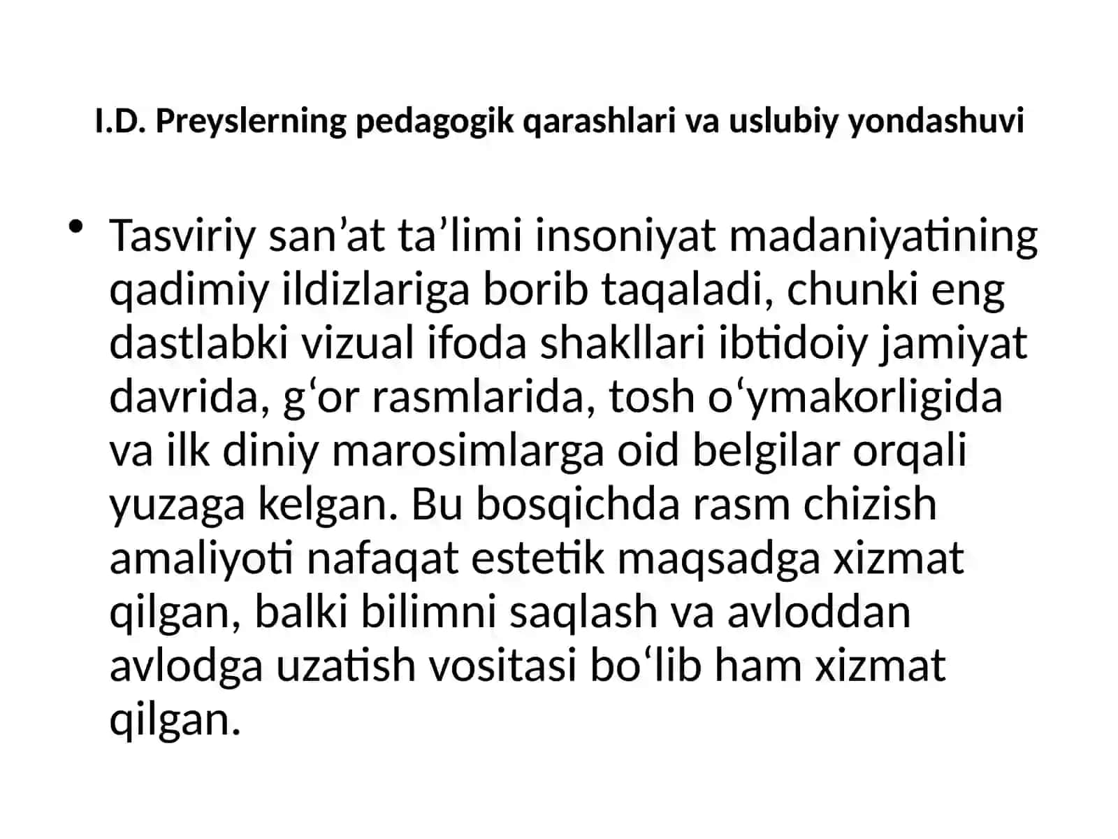 Preysler I.D , A.G Sopojnikov, G.A Gipiuslarning tasviriy sanʼat oʻqitish metodlarining rivojlanishdagi oʻrni. 3