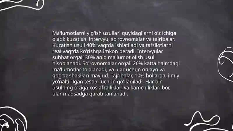 Maʼlumotlarni yigʻish jadvallar va diagrammalar shaklida yasash 3