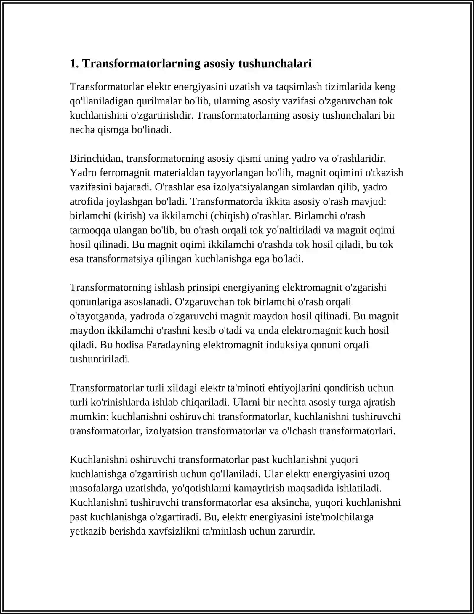 TRANSFORMATORLAR MAVZUSIGA DOIR 80 MINUTLIK DARS ISHLANMA 3