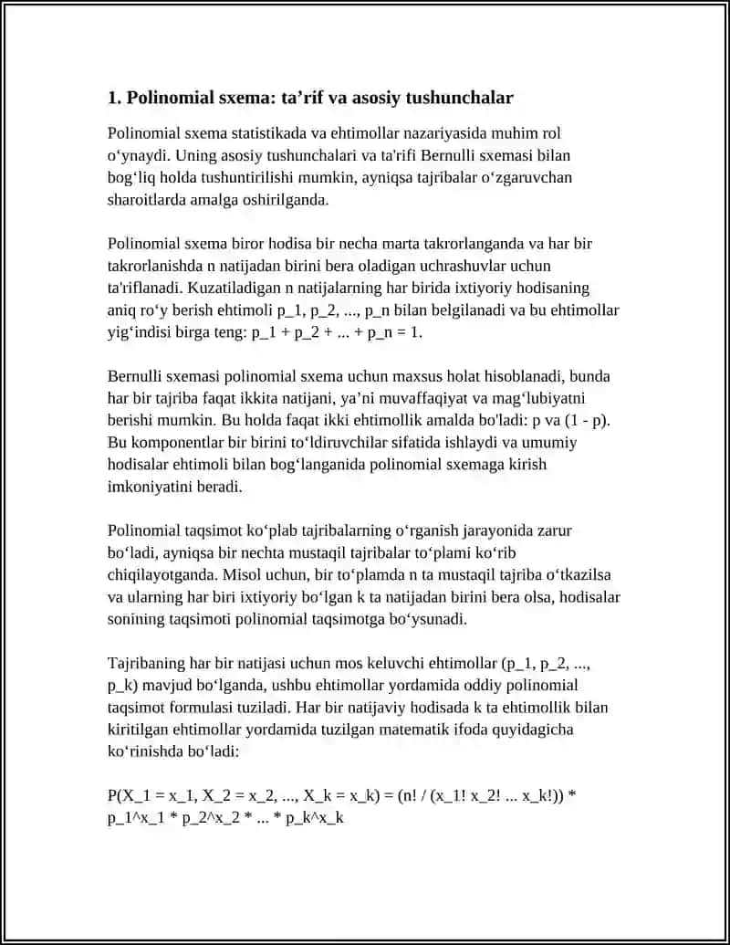 POLINOMIAL SXEMA. TAJRIBALARNING OʻZGARUVCHAN SHARTLARIDA BERNULLI SXEMASI 3