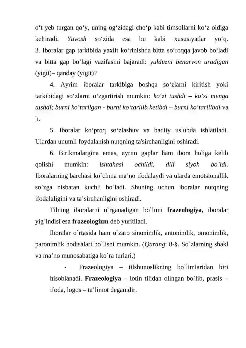 LUG‘AT TARKIBINING AJRALMAS BIRIKMALAR – FRAZEOLOGIK BIRIKMALAR MA’NO VA TARKIBI JIHATDAN TAVSIFLANISHI 3
