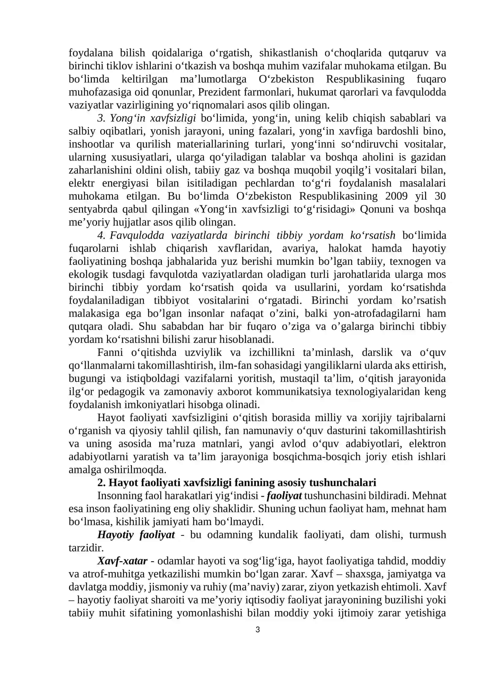 Hayot faoliyati xavfsizligi faniga kirish 3