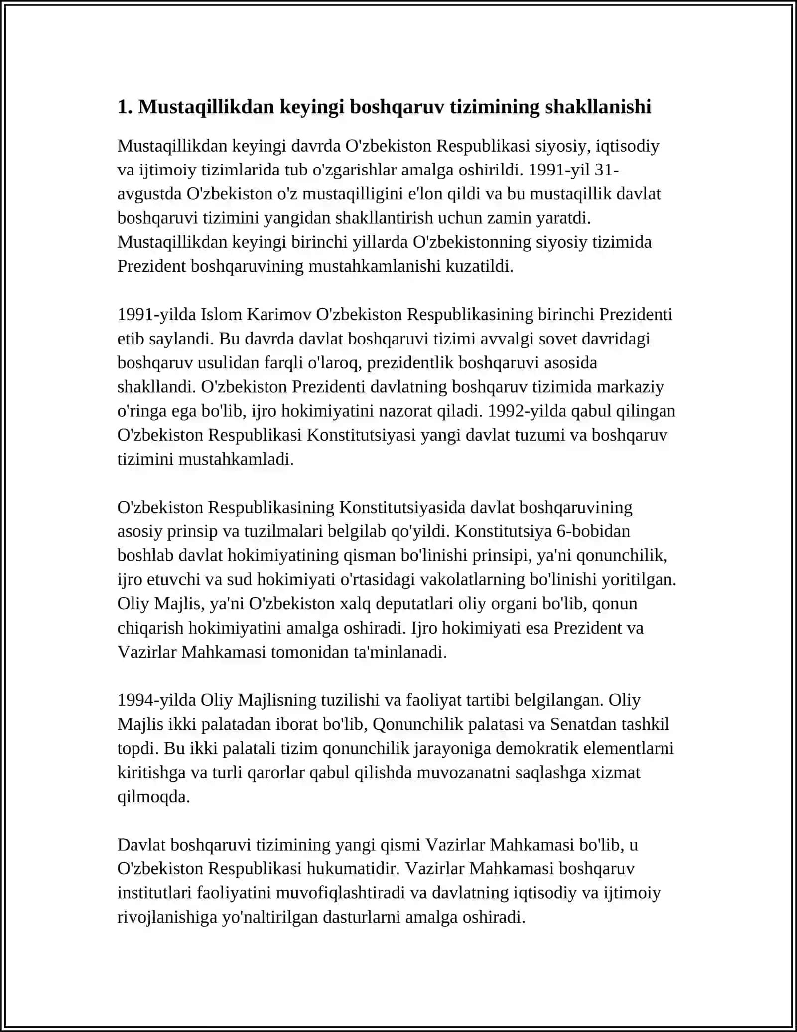 MUSTAQILLIK YILLARIDA DAVLAT BOSHQARUVI TIZIMIDA AMALGA OSHIRILGAN ISLOHATLLAR 3