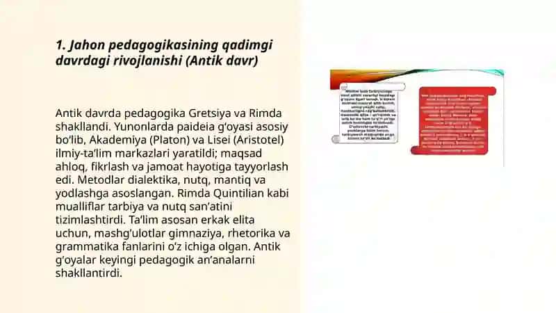 Jahon pedagogika fanining rivojlanish bosqichi. Komenskiyning pedagogik qarashlari 3
