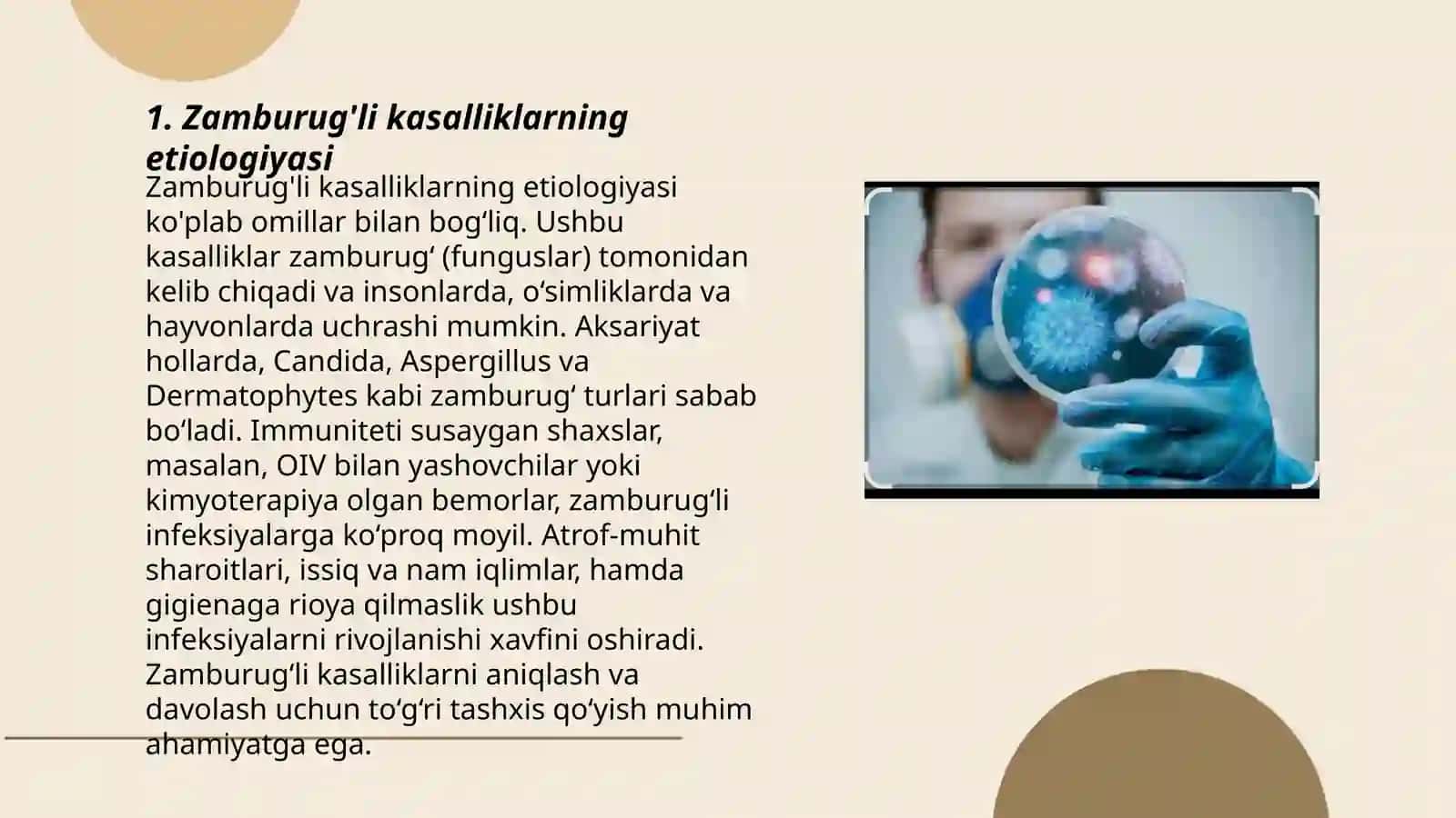 Zamburug'li kasalliklarning qo'zg'atuvchilari, patogenezi, laboratoriya tashxisi 3
