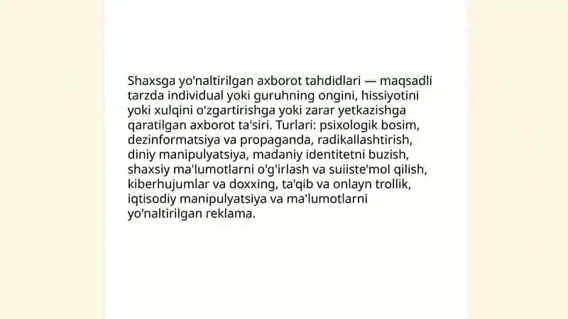 Shaxsga yoʻnaltirilgan axborot psixologik diniy va madaniyat tahdidlari 3