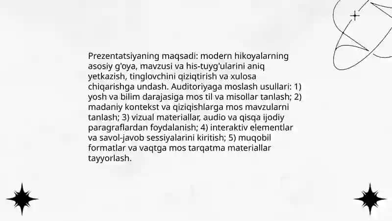 Modern hikoyalar bòyicha prezintatsiya tayyorlash 3