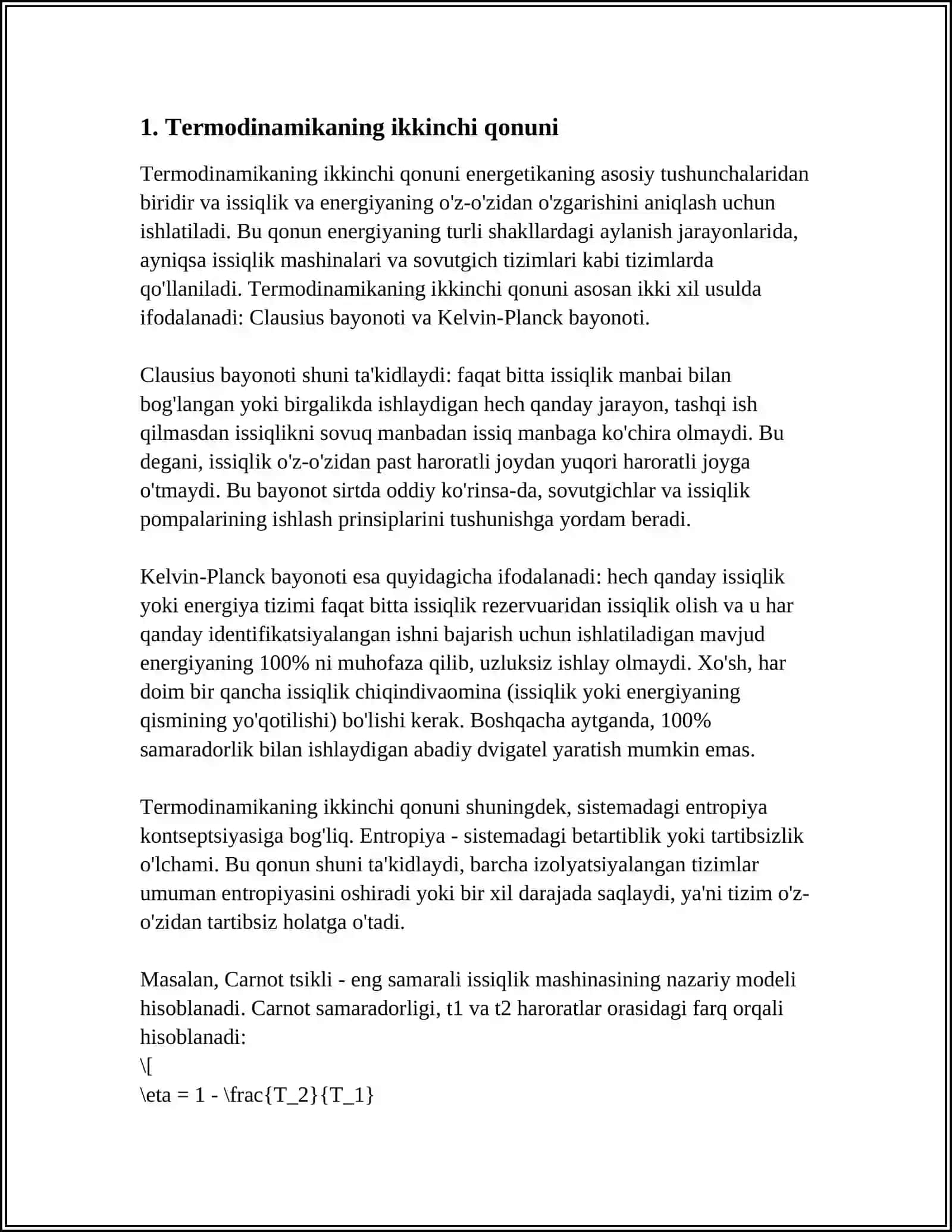 OCHIQ TIZIMLARDA ENTROPIYANING LOKAL KAMYAISHI. DISSIPATIV STRUKTURALAR 3