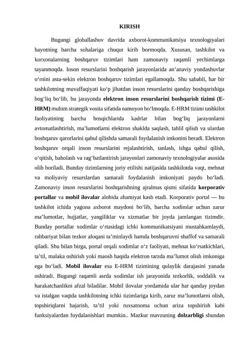 Tashkilotning inson resurslarini elektron boshqarish tizimini faollashtirishda korporativ portallar va mobil ilovalarining roli 3