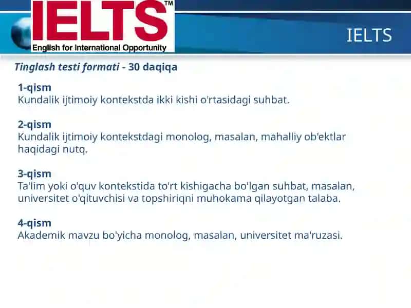 IELTS va TOEFL testlarining tuzilishi va mezonlari 3