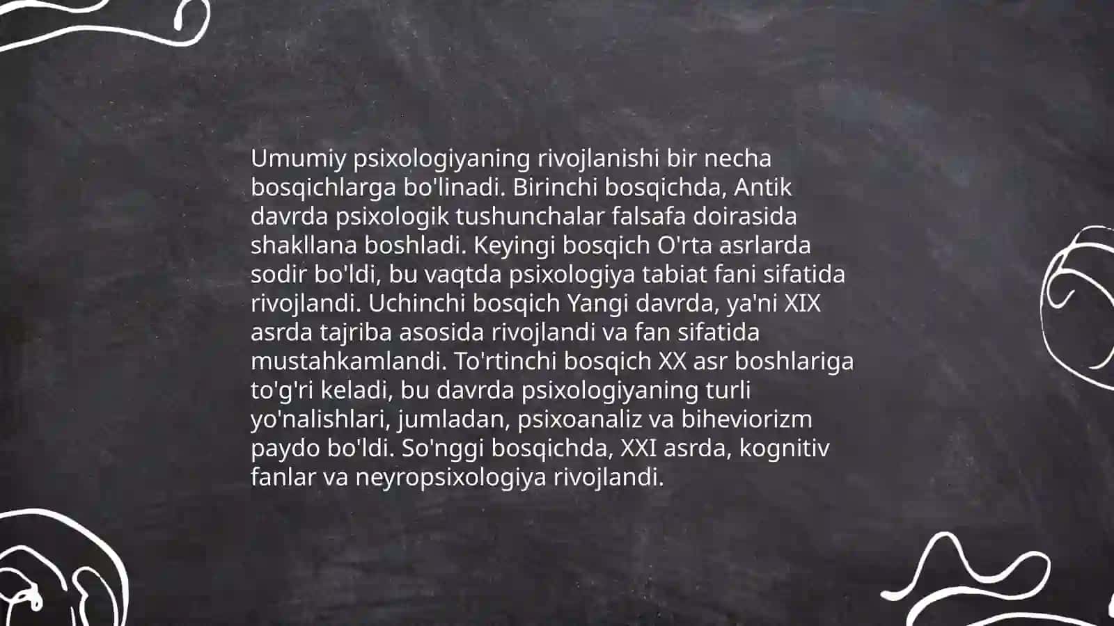 Umumiy psixologiya fanining taraqqiyot bosqichlari predmeti va asosiy vazifalari. O‘zbek, rus va xorij psixolog olimlari psixologik qarashlari 3