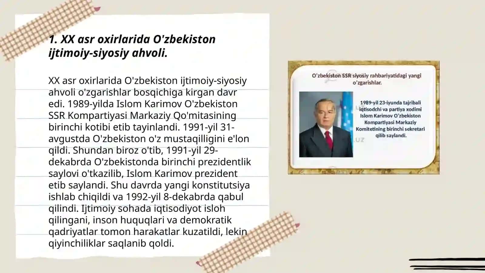 Mustaqillikka erishish arafasida O'zbekistondagi ijtimoiy siyosiy jarayonlar 3