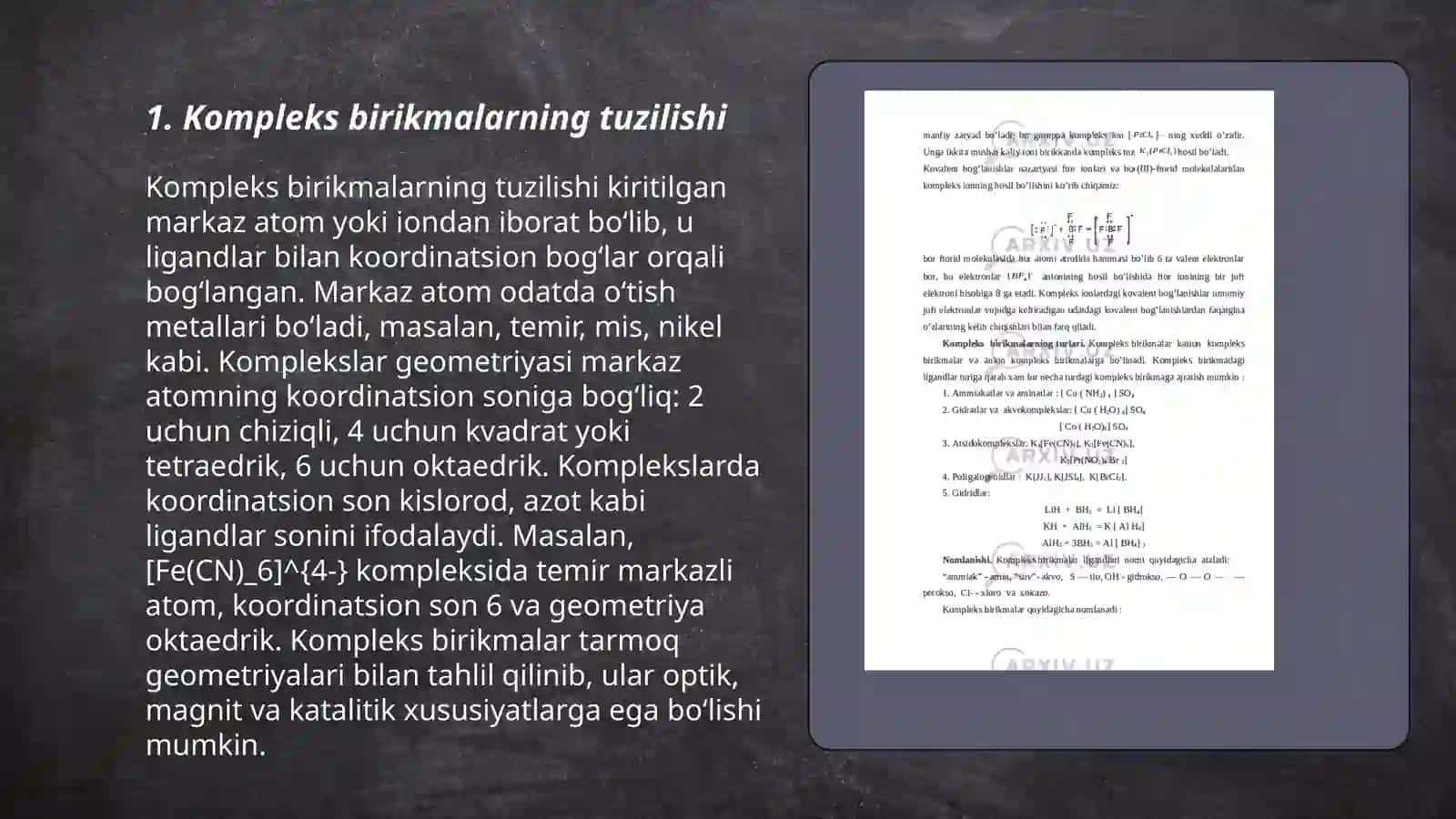 Kimyo. Kompleks birikmalar 3