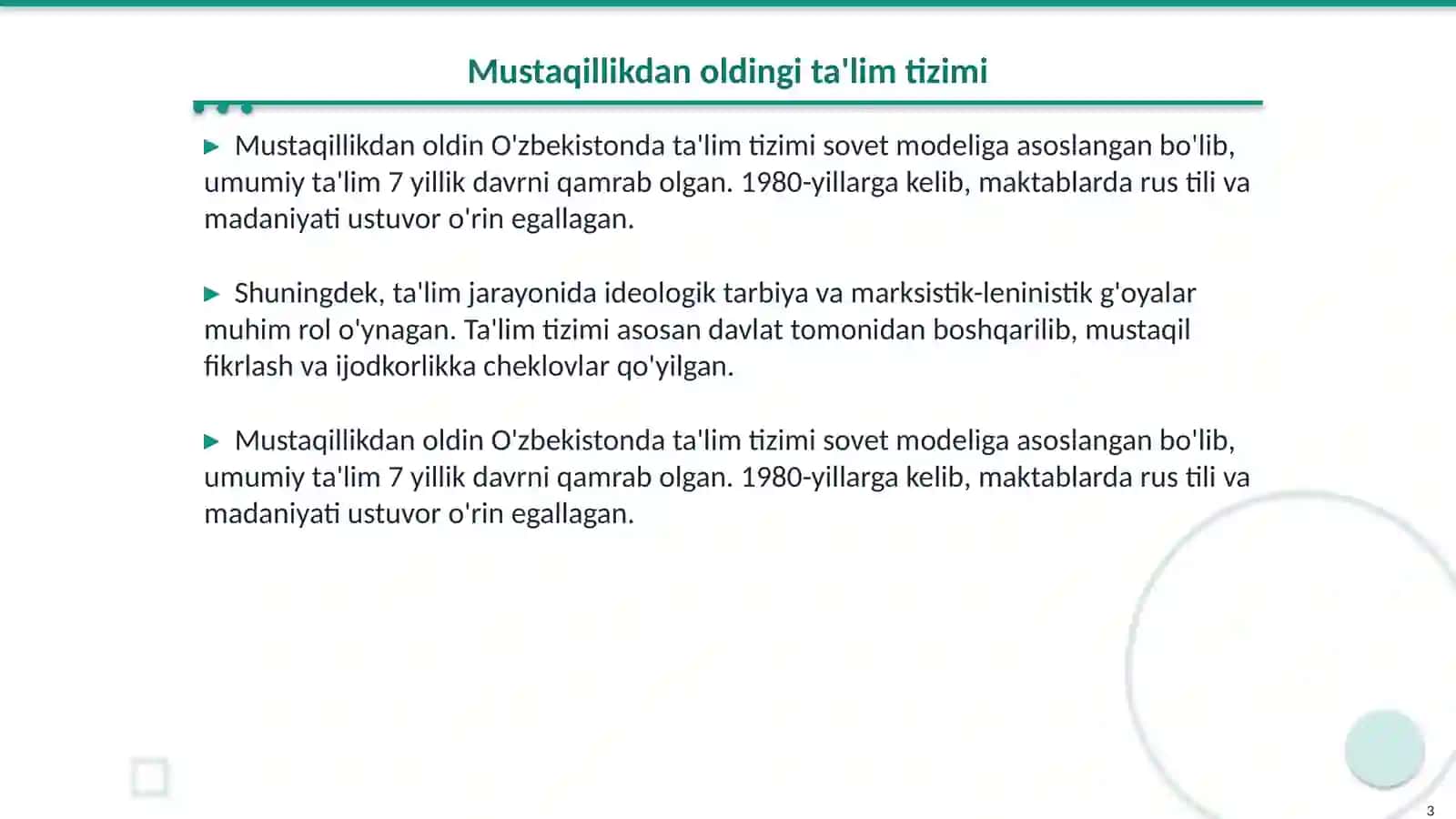Ozbekistonda mustaqillik yillarida talim va talim sohasidagi yangiliklar 3
