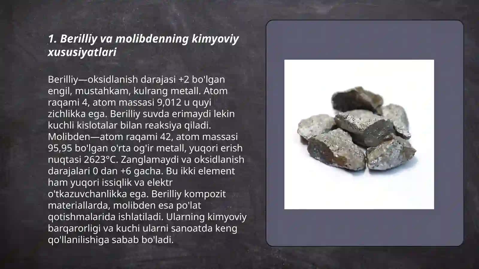 Berilliy va Molibdenning Kimyoviy Xususiyatlari 3