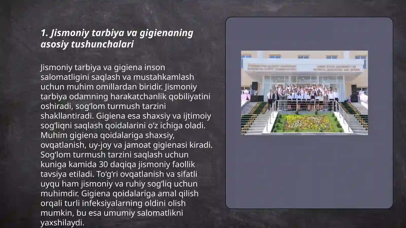 JISMONIY TARBIYA GIGIENASI VA SPORTNING TIBBIY FIZALOGIK ASOSLARI O'QUV FAN SIFATIDA TUTGAN O'RNI 3