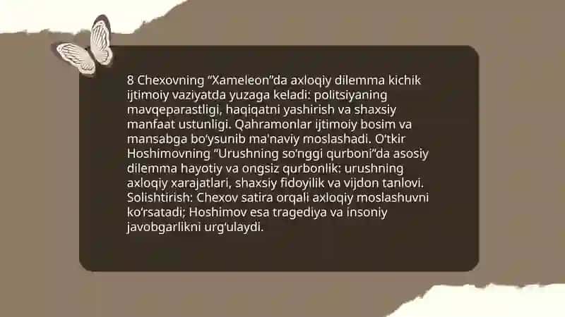 Xameleon va Urushning so‘nggi qurboni qiyosiy tahlili 3