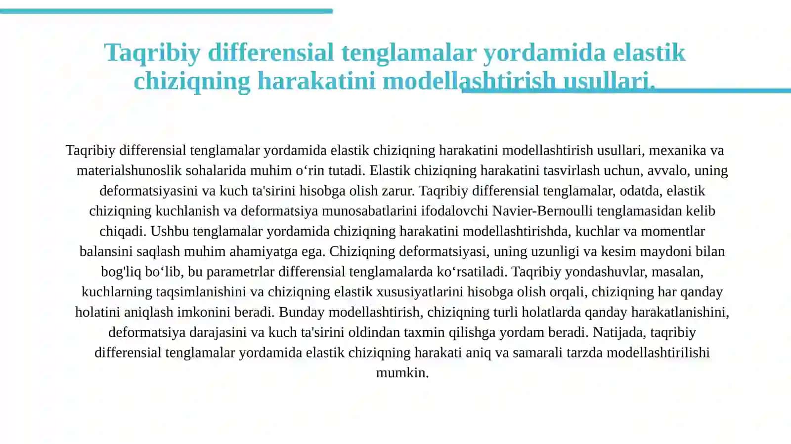 Balka elastik chizig'ining taqribiy differensional tenglamalari va ularni integrallash 3