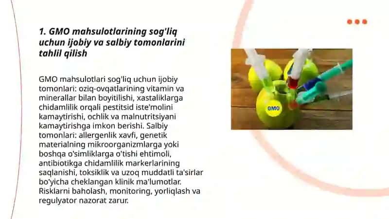 GMO mahsulotlarining afzalli hamda xavfli tomonlarini tahlil qilish 3
