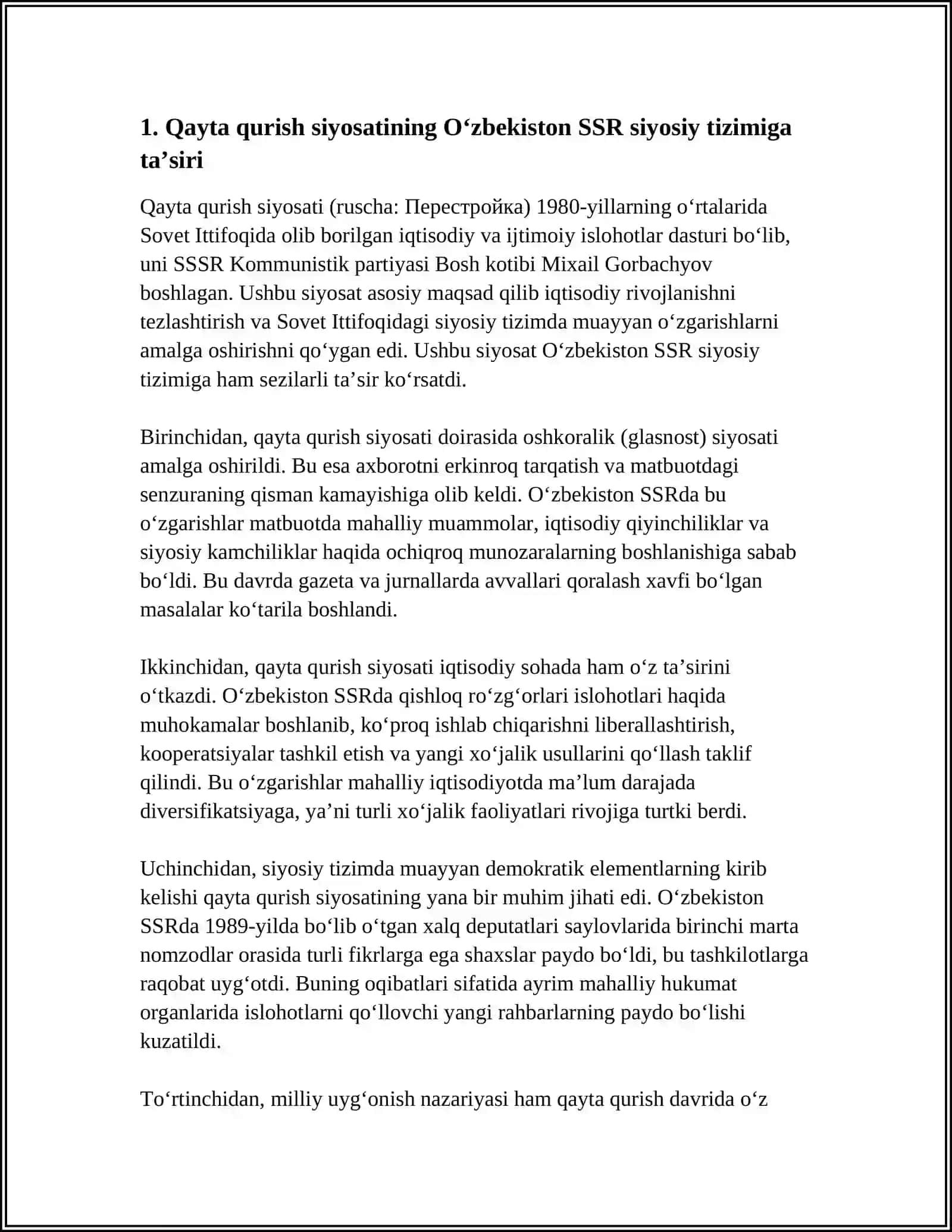 QAYTA QURISH” YILLARIDA O‘ZBEKISTONDAGI IJTIMOIY-SIYOSIY VAZIYAT 3