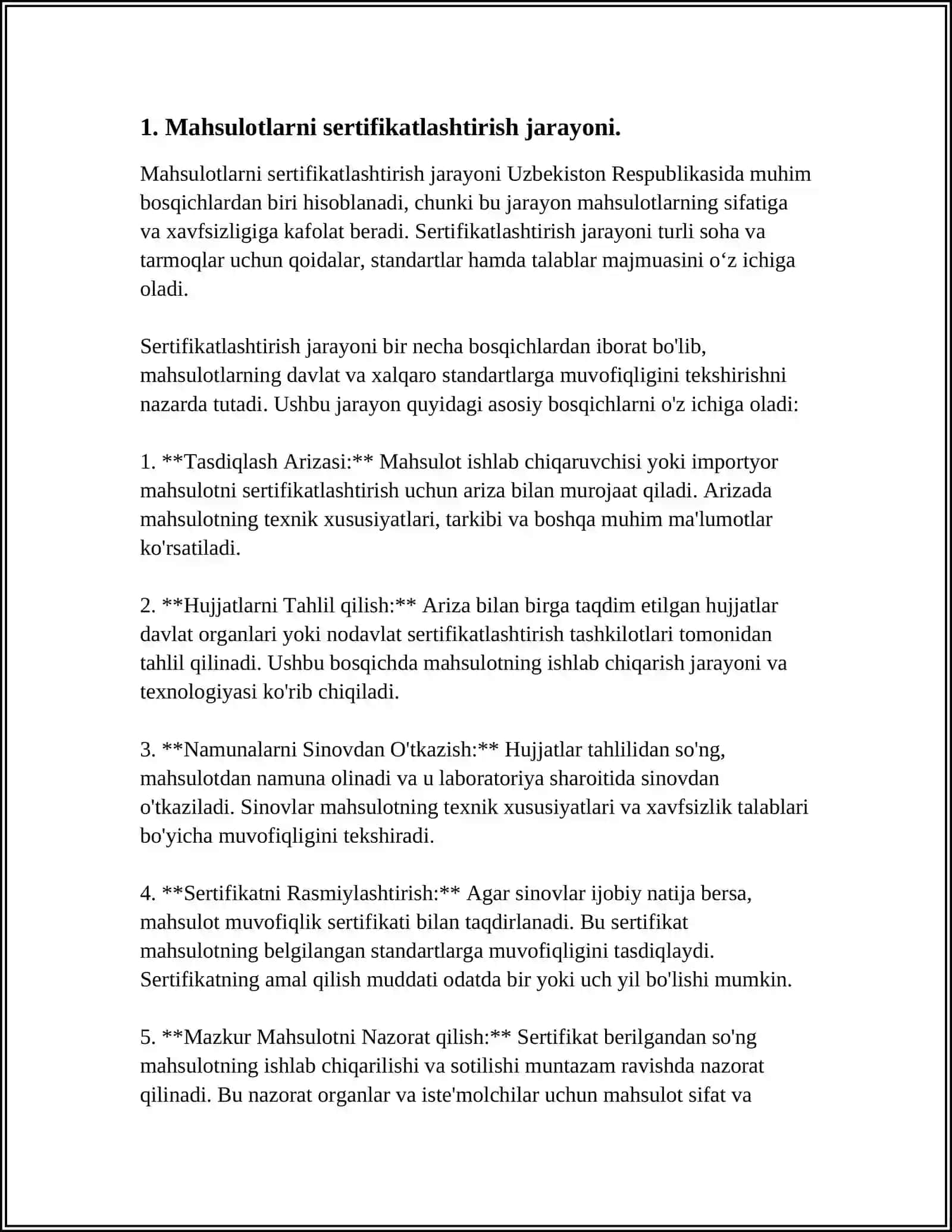 ÓZBEKISTON RESPUBLIKASIDA MAHSULOTLARNI SERTIFIKATLASHTIRISH TARTIBI 3