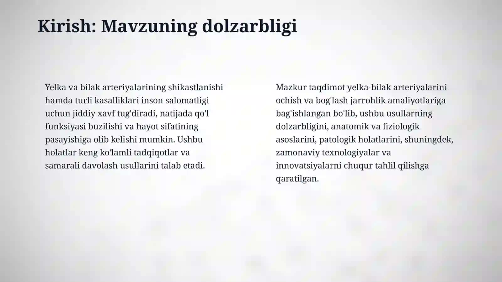 Yelka bilak arteriyalarni ochish va bogʻlash mavzusida slayd 3