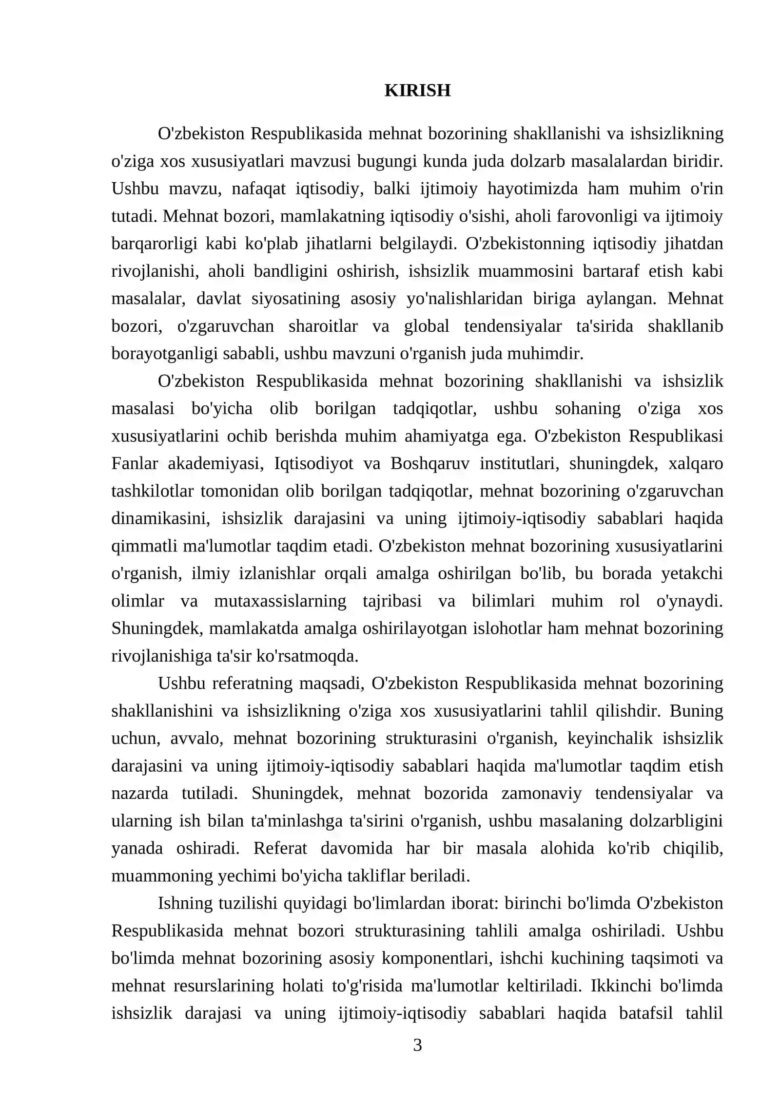 O'zbekiston Respublikasida mexnat bozorining shakllanishi va ishsizlikning o’ziga xos xususiyatlari 3