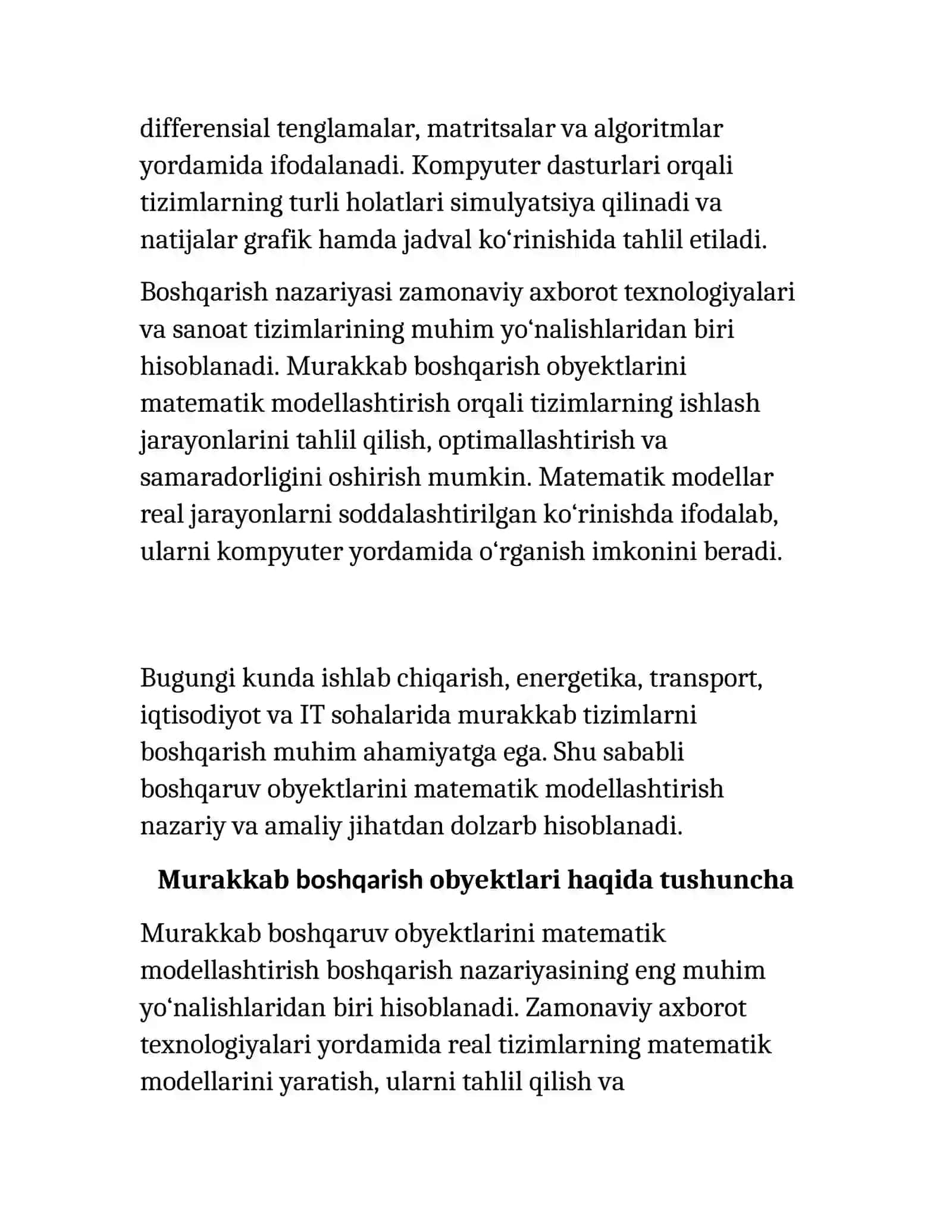 Murakkab boshqarish obyektlarini matematik modellarini tuzish 3