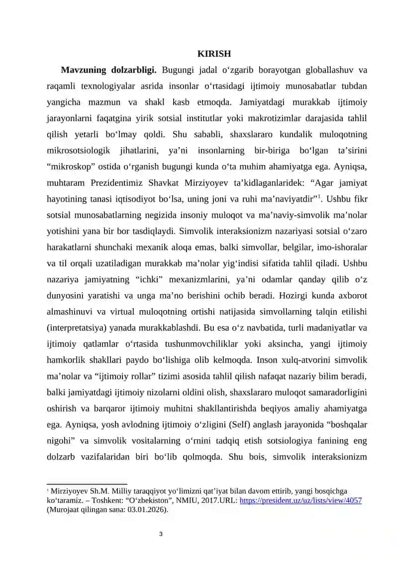 Simvolik interaksionizim nazariyasida sotsial oʻzaro harakat 3